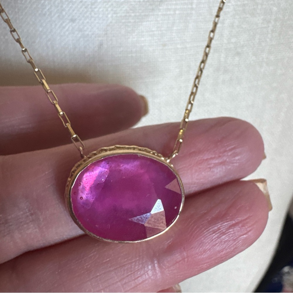 Designer JAMIE JOSEPH 14k All Yellow Gold Ruby Necklace OAOK Handmade
